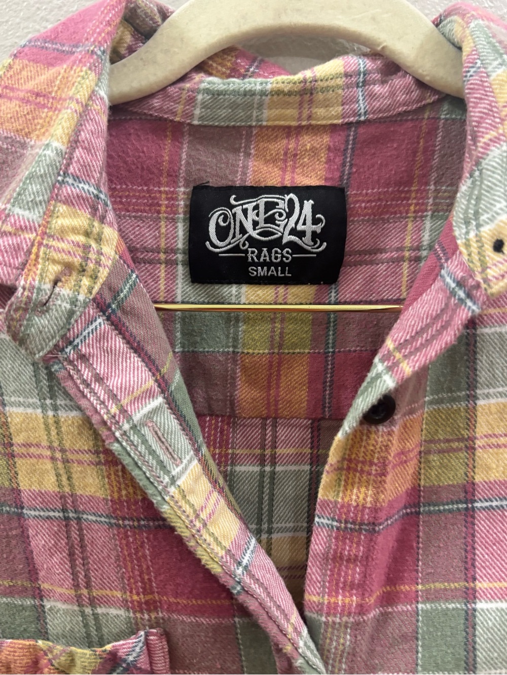 One 24 Vintage-Inspired Pink Plaid Flannel Shirt - Picture 2 of 3